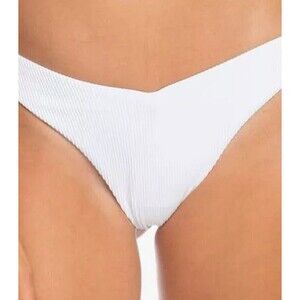 Roxy Women's Juniors Love Cheeky High-Leg Ribbed Bikini Bottoms Size Small White